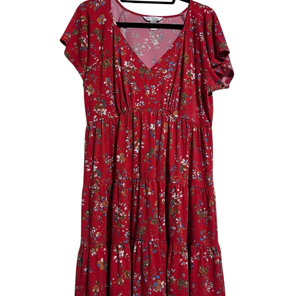 London Times Red Floral Midi Dress